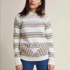 ModCloth Smitten Mitten Rainbow Hooded Sweater 1x